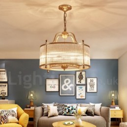 5 Ľahký retro rustikálny luxusný mosadzný závesný lampový luster so skleneným tienidlom