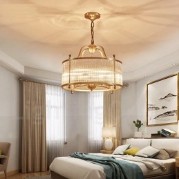 5 Ľahký retro rustikálny luxusný mosadzný závesný lampový luster so skleneným tienidlom