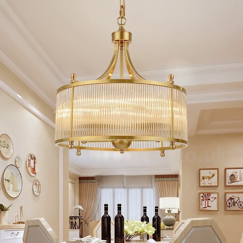 5 Ľahký retro rustikálny luxusný mosadzný závesný lampový luster so skleneným tienidlom