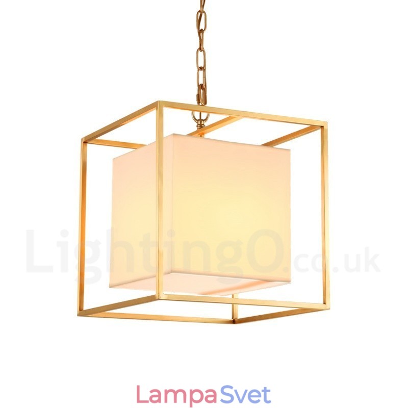 1 Ľahký retro rustikálny luxusný mosadzný závesný luster s látkovým tienidlom