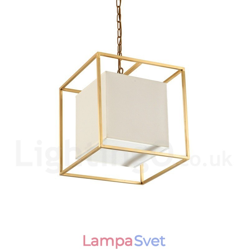 1 Ľahký retro rustikálny luxusný mosadzný závesný luster s látkovým tienidlom