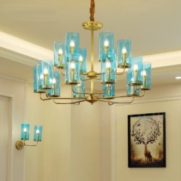 16 Ľahký retro rustikálny luxusný mosadzný závesný luster so skleneným tienidlom