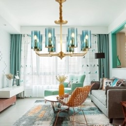 8 Ľahký retro rustikálny luxusný mosadzný závesný lampový luster so skleneným tienidlom