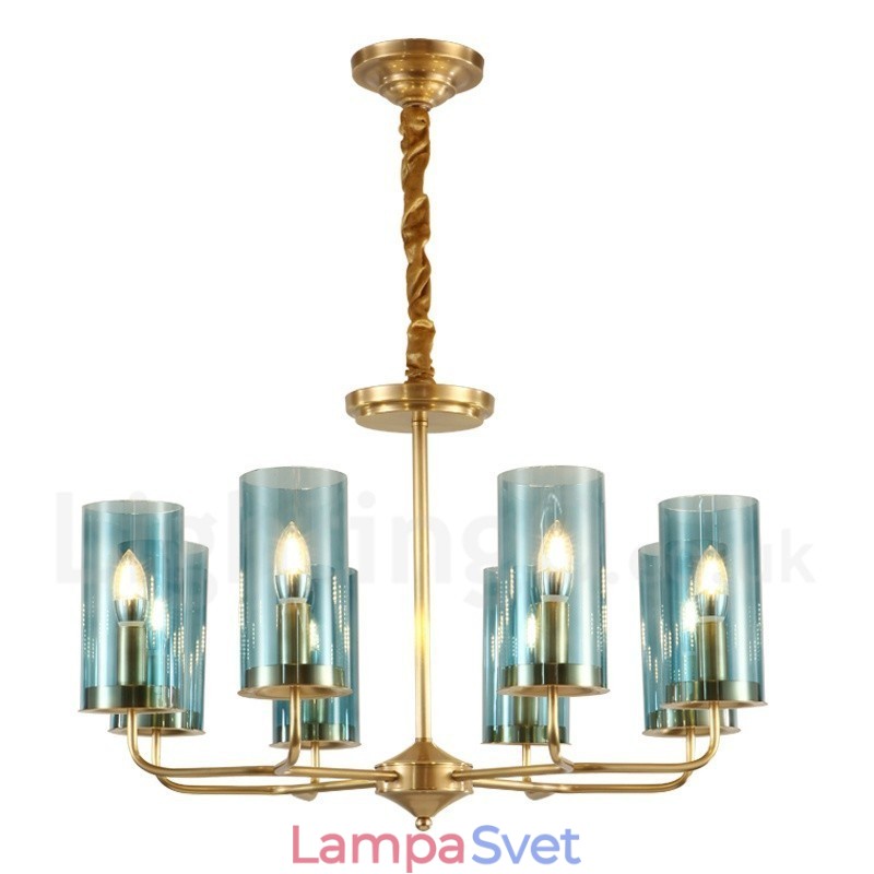 8 Ľahký retro rustikálny luxusný mosadzný závesný lampový luster so skleneným tienidlom