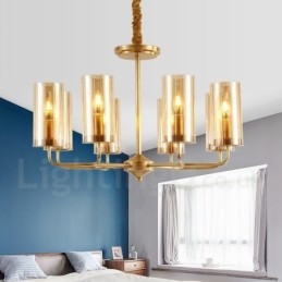 8 Ľahký retro rustikálny luxusný mosadzný závesný lampový luster so skleneným tienidlom