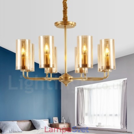 8 Ľahký retro rustikálny luxusný mosadzný závesný lampový luster so skleneným tienidlom 8 Ľahký retro rustikálny luxusný mosadzný závesný lampový luster so skleneným tienidlom