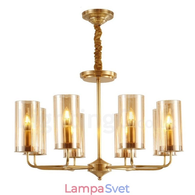 8 Ľahký retro rustikálny luxusný mosadzný závesný lampový luster so skleneným tienidlom