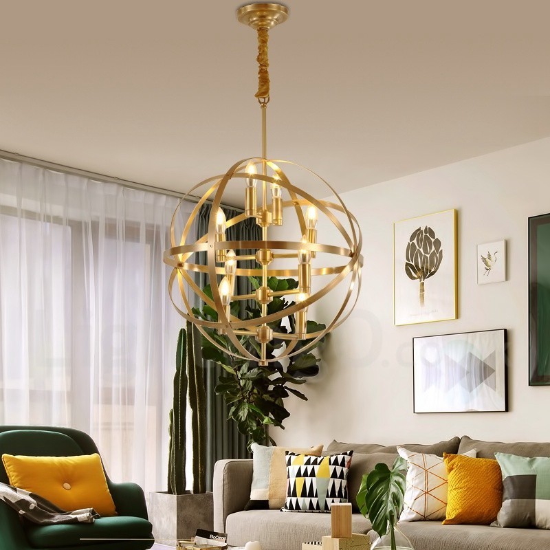 8 Ľahký retro rustikálny luxusný mosadzný závesný lampový luster
