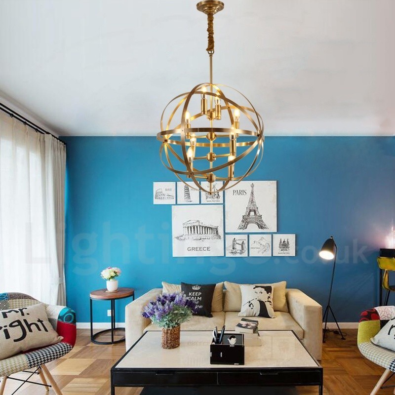 8 Ľahký retro rustikálny luxusný mosadzný závesný lampový luster