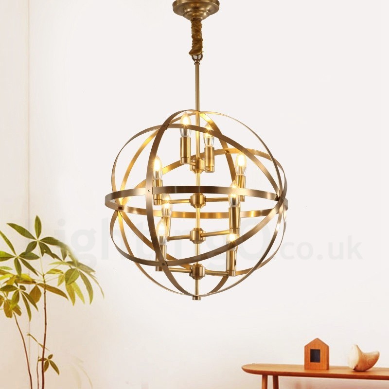 8 Ľahký retro rustikálny luxusný mosadzný závesný lampový luster