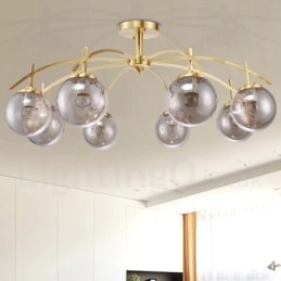 8 Ľahký retro rustikálny luxusný mosadzný závesný lampový luster so skleneným tienidlom