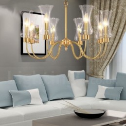 8 Ľahký retro rustikálny luxusný mosadzný závesný lampový luster so skleneným tienidlom