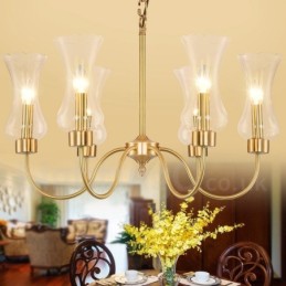 6 Ľahký retro rustikálny luxusný mosadzný závesný luster so skleneným tienidlom