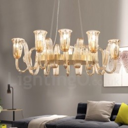 8 Ľahký retro rustikálny luxusný závesný luster z hliníkovej zliatiny so skleneným tienidlom