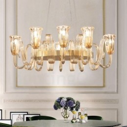 8 Ľahký retro rustikálny luxusný závesný luster z hliníkovej zliatiny so skleneným tienidlom