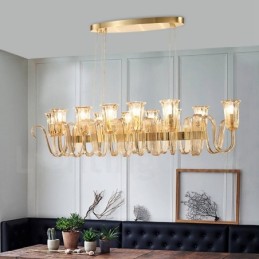 12 Ľahký retro rustikálny luxusný závesný luster z hliníkovej zliatiny so skleneným tienidlom