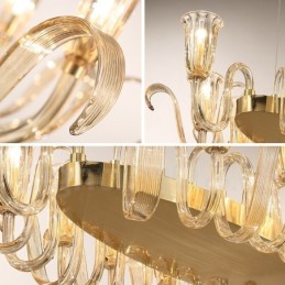 12 Ľahký retro rustikálny luxusný závesný luster z hliníkovej zliatiny so skleneným tienidlom