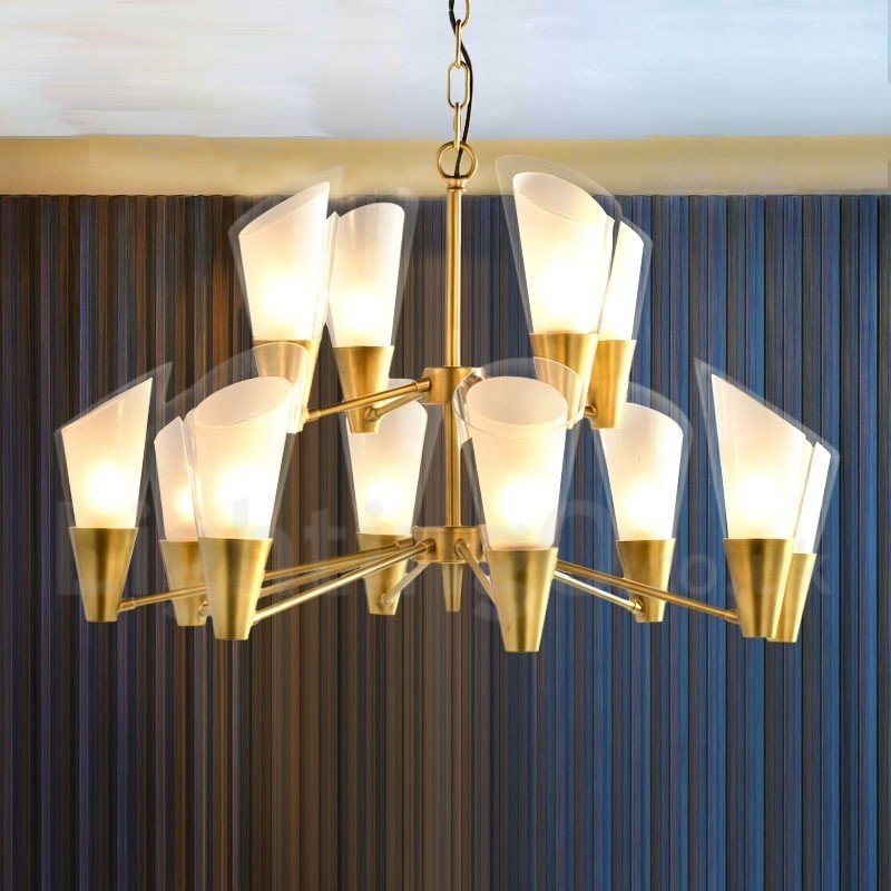 12 Ľahký retro rustikálny luxusný mosadzný závesný lampový luster so skleneným tienidlom