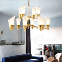 12 Ľahký retro rustikálny luxusný mosadzný závesný lampový luster so skleneným tienidlom