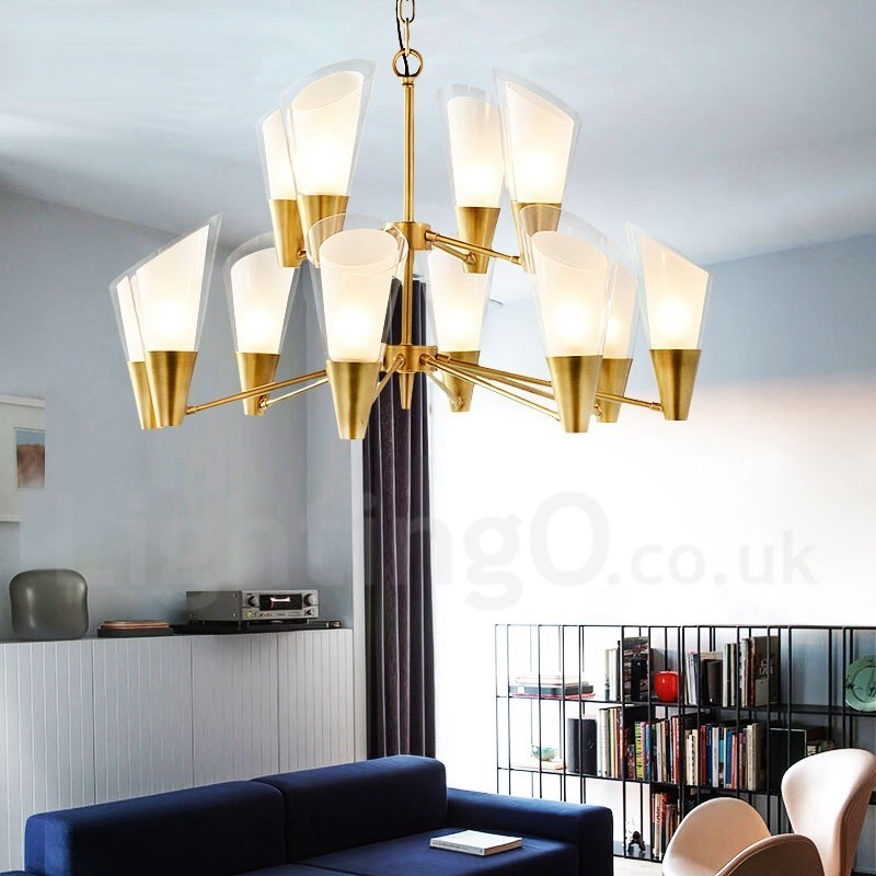 12 Ľahký retro rustikálny luxusný mosadzný závesný lampový luster so skleneným tienidlom