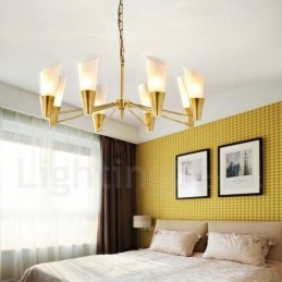 8 Ľahký retro rustikálny luxusný mosadzný závesný lampový luster so skleneným tienidlom