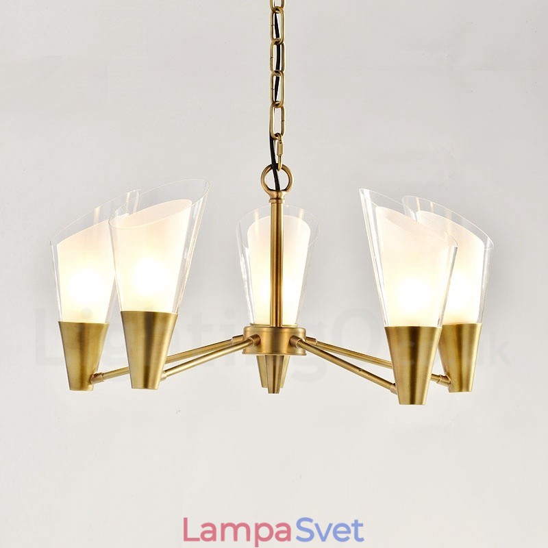 5 Ľahký retro rustikálny luxusný mosadzný závesný lampový luster so skleneným tienidlom