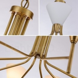 8 Ľahký retro rustikálny luxusný mosadzný závesný lampový luster so skleneným tienidlom