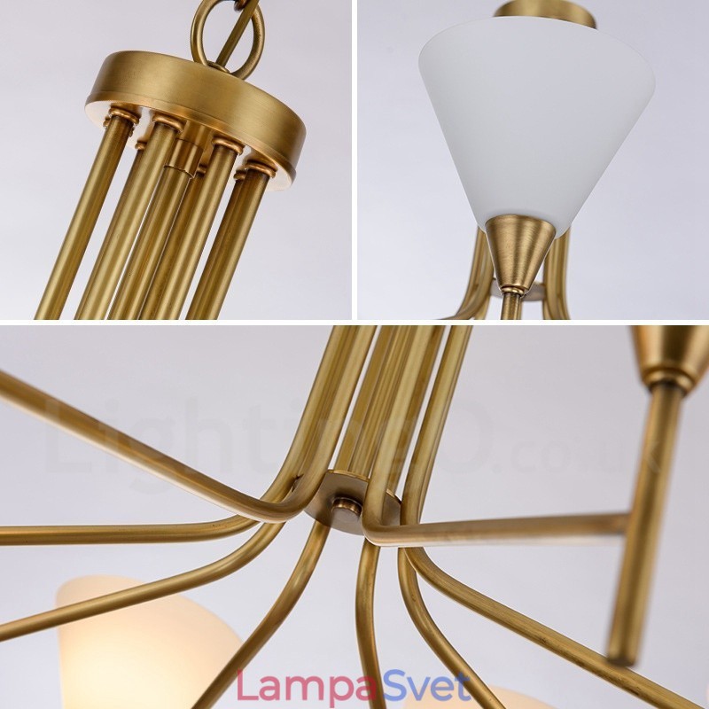 8 Ľahký retro rustikálny luxusný mosadzný závesný lampový luster so skleneným tienidlom