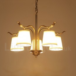 5 Ľahký retro rustikálny luxusný mosadzný závesný luster s látkovým tienidlom