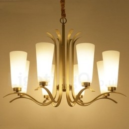 8 Ľahký retro rustikálny luxusný mosadzný závesný lampový luster so skleneným tienidlom