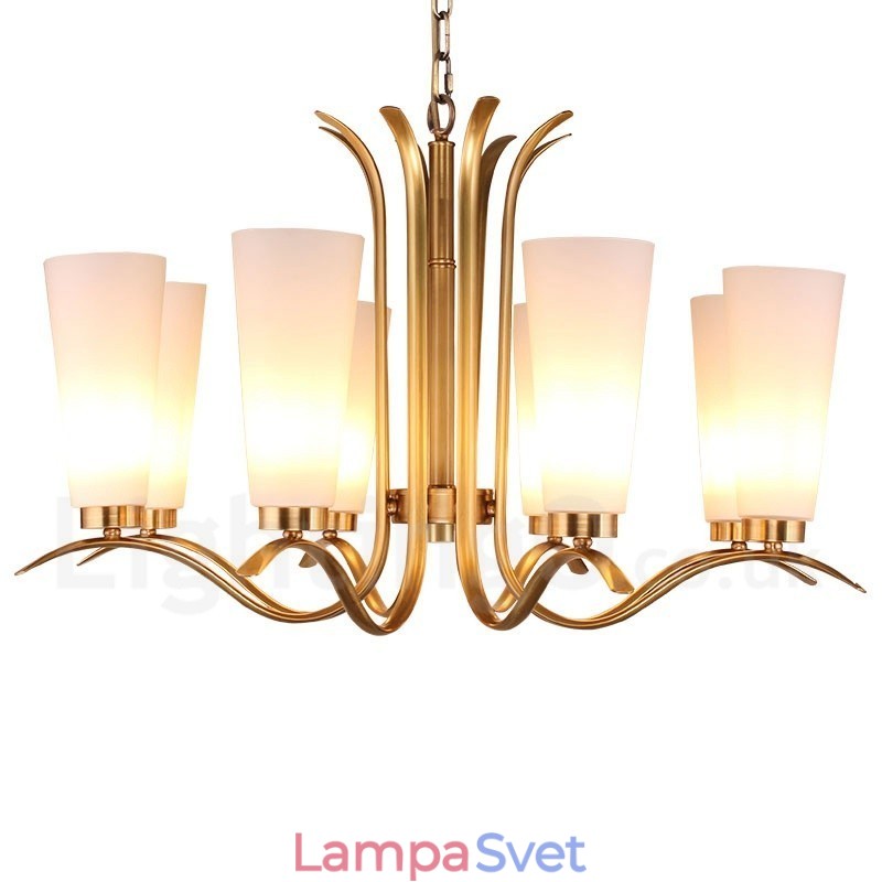 8 Ľahký retro rustikálny luxusný mosadzný závesný lampový luster so skleneným tienidlom