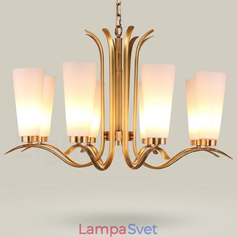 8 Ľahký retro rustikálny luxusný mosadzný závesný lampový luster so skleneným tienidlom