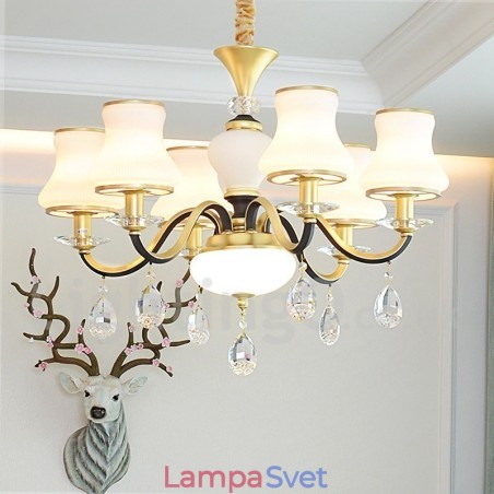 6 Ľahký retro rustikálny luxusný krištáľový závesný lampový luster so skleneným tienidlom 6 Ľahký retro rustikálny luxusný krištáľový závesný lampový luster so skleneným tienidlom
