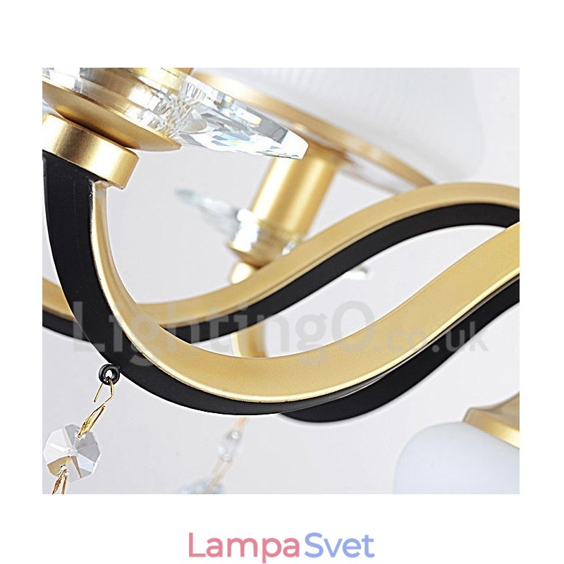 6 Ľahký retro rustikálny luxusný krištáľový závesný lampový luster so skleneným tienidlom