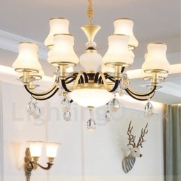 12 Ľahký retro rustikálny luxusný krištáľový závesný lampový luster so skleneným tienidlom