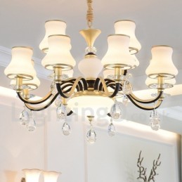 12 Ľahký retro rustikálny luxusný krištáľový závesný lampový luster so skleneným tienidlom