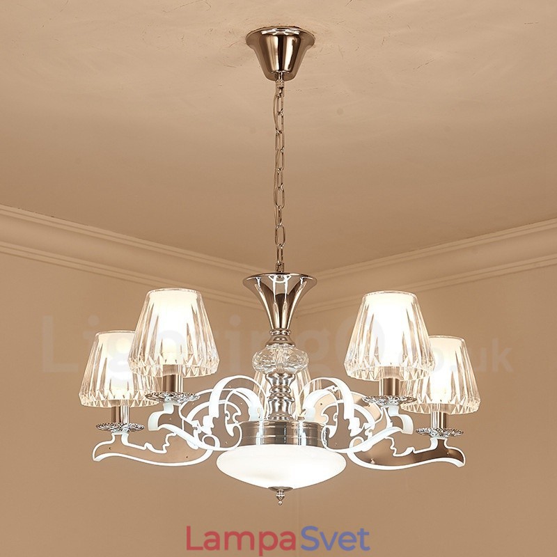 Retro rustikálny luxusný krištáľový závesný lampový luster so skleneným tienidlom