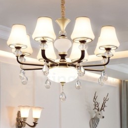 Moderný moderný retro luxusný krištáľový závesný lampový luster so skleneným tienidlom
