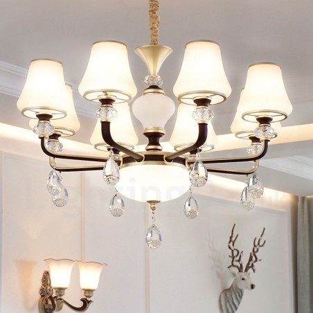 Moderný moderný retro luxusný krištáľový závesný lampový luster so skleneným tienidlom Moderný moderný retro luxusný krištáľový závesný lampový luster so skleneným tienidlom