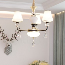 Moderný moderný retro luxusný krištáľový závesný lampový luster so skleneným tienidlom