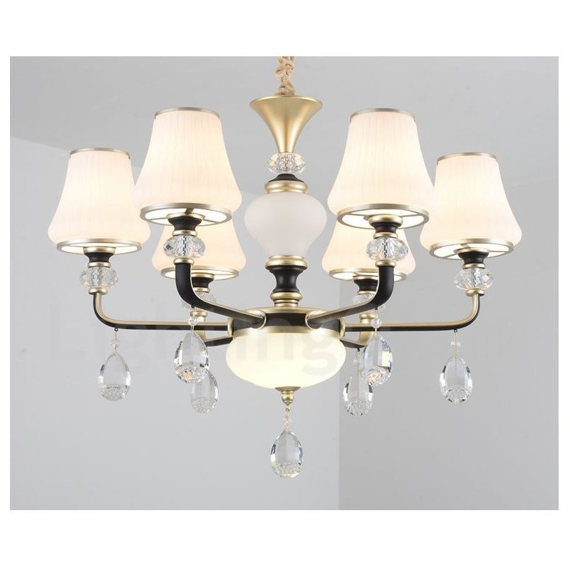 Moderný moderný retro luxusný krištáľový závesný lampový luster so skleneným tienidlom