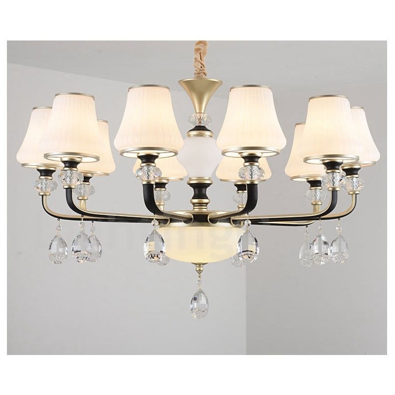 Moderný moderný retro luxusný krištáľový závesný lampový luster so skleneným tienidlom