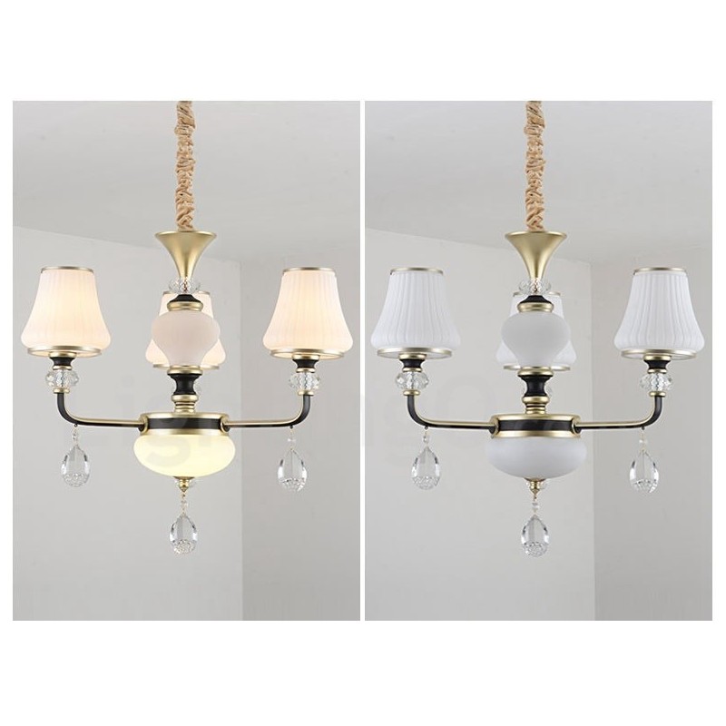 Moderný moderný retro luxusný krištáľový závesný lampový luster so skleneným tienidlom