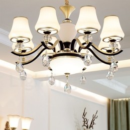 Moderný moderný retro luxusný krištáľový závesný lampový luster so skleneným tienidlom