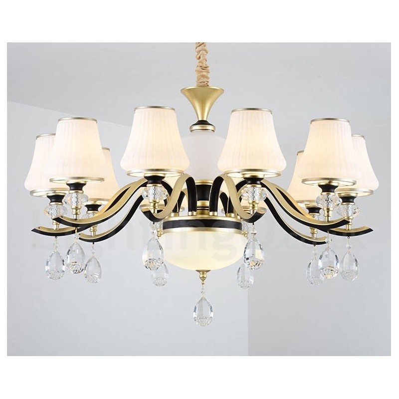 Moderný moderný retro luxusný krištáľový závesný lampový luster so skleneným tienidlom