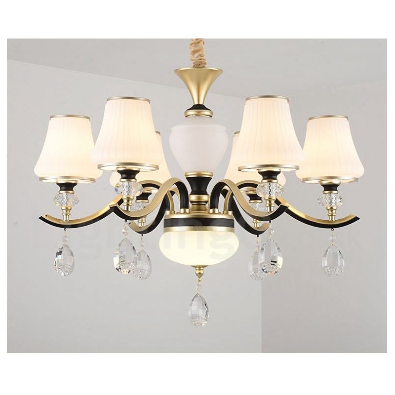 Moderný moderný retro luxusný krištáľový závesný lampový luster so skleneným tienidlom