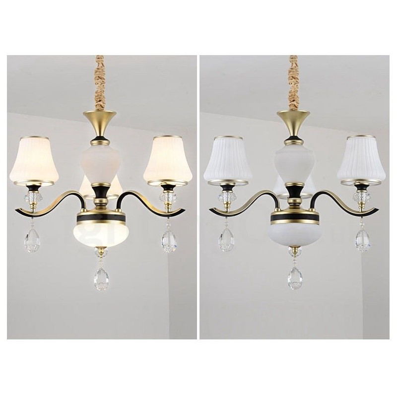 Moderný moderný retro luxusný krištáľový závesný lampový luster so skleneným tienidlom