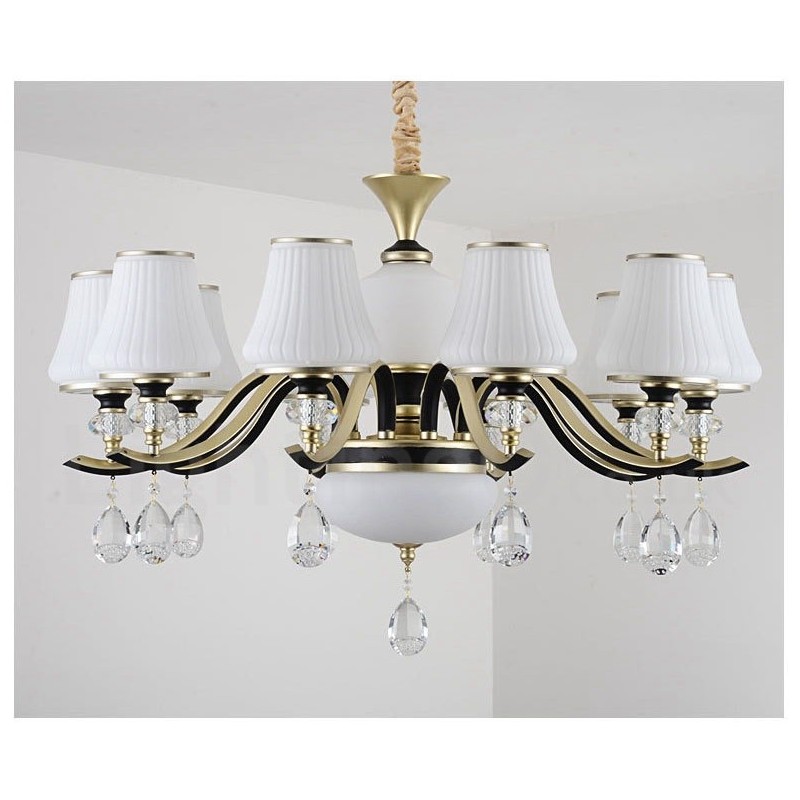 Moderný moderný retro luxusný krištáľový závesný lampový luster so skleneným tienidlom