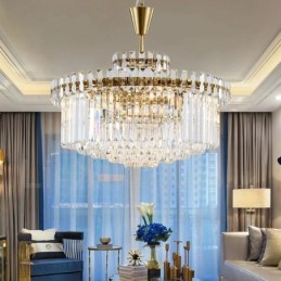 Moderné súčasné 9 ľahké oceľové závesné svietidlo s krištáľovým tienidlom