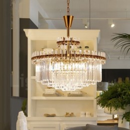 Moderné súčasné 9 ľahké oceľové závesné svietidlo s krištáľovým tienidlom